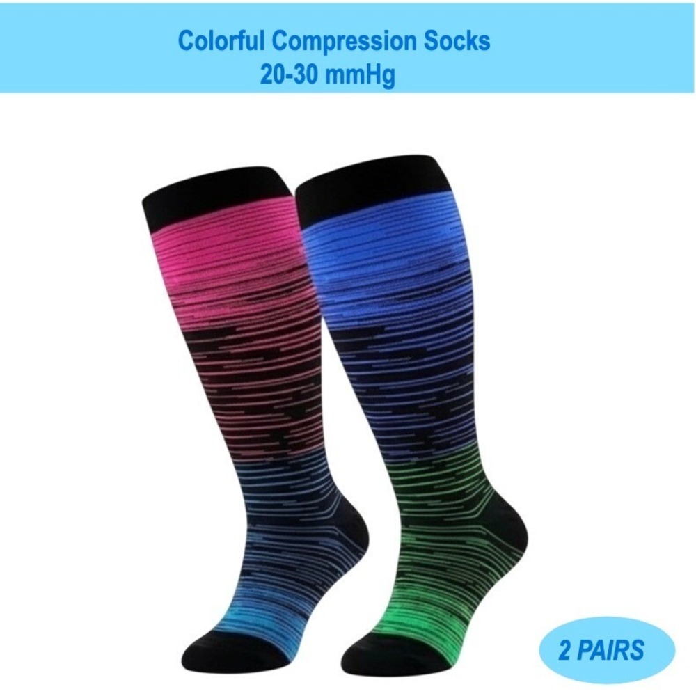 Unisex 20-30 mmHg Compression Socks 4XL Colorful Retro Gradient Medical‎ 2 Pack